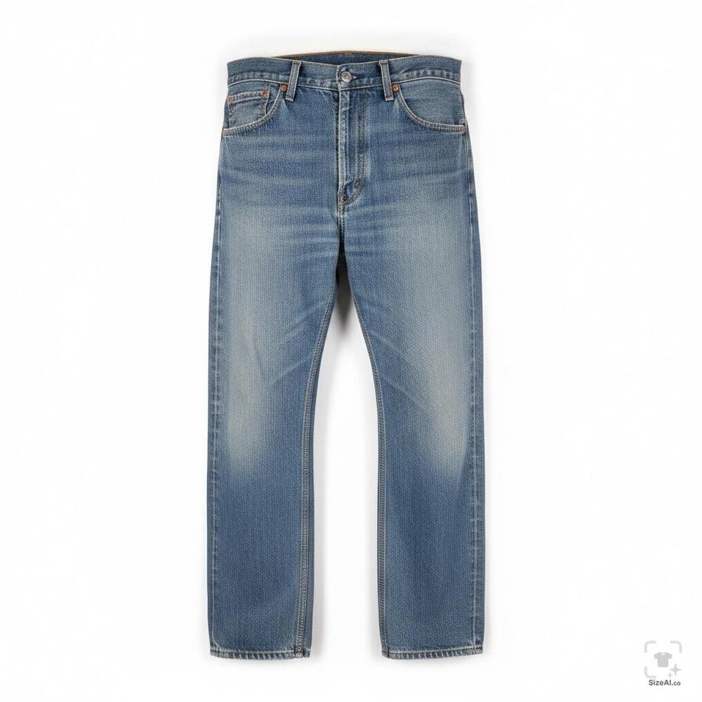 Levis 505 Jeans Mens 38x27 Blue Denim Straight Leg Distressed Knee Medium Wash